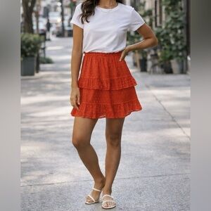 Tory Burch Silk Tiered Mini Skirt – Samba Red – XS – NWT